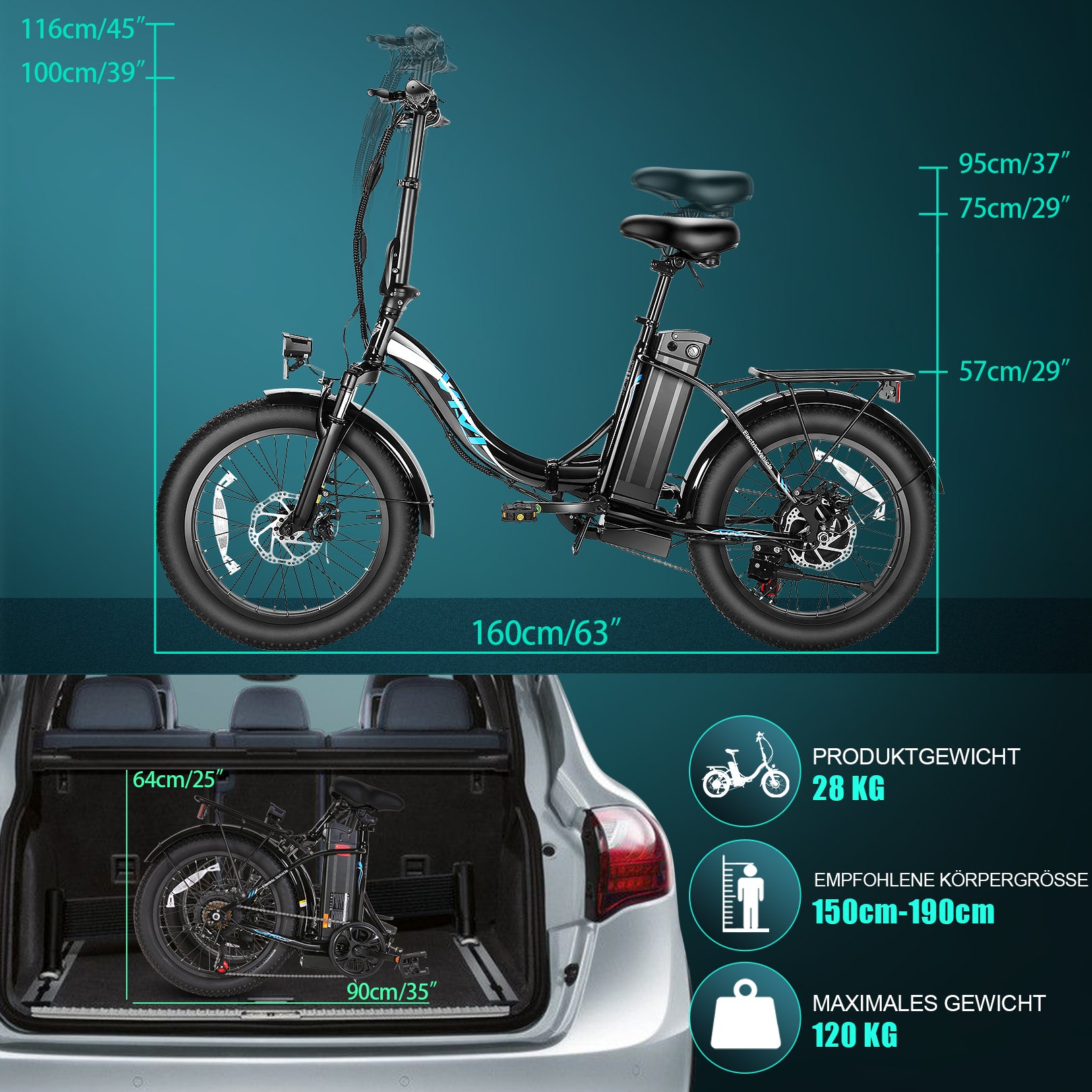 Bicicleta eléctrica de cercanías VIVI 3.0" Bicicleta eléctrica plegable de neumáticos anchos