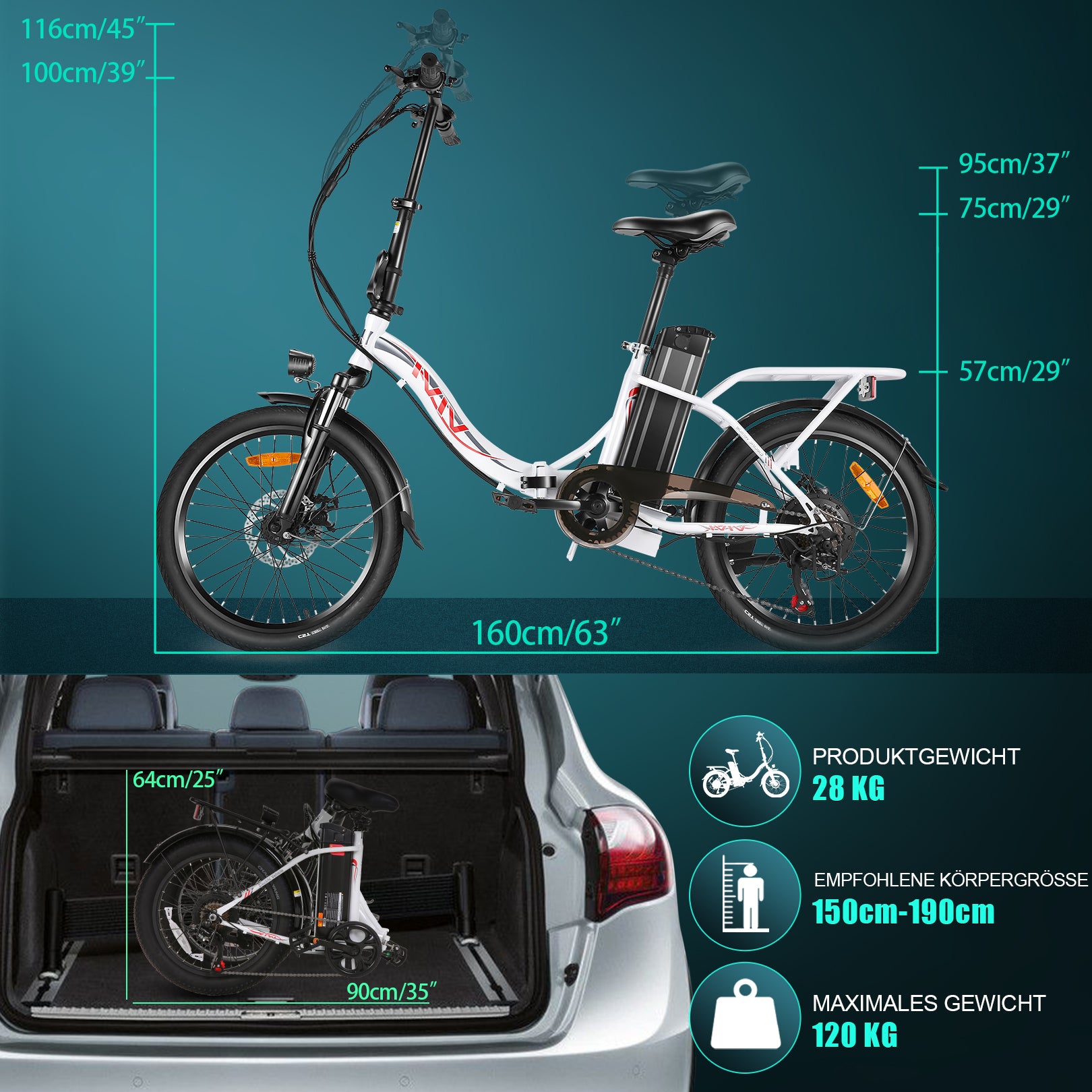 Bicicleta eléctrica de cercanías VIVI 3.0" Bicicleta eléctrica plegable de neumáticos anchos