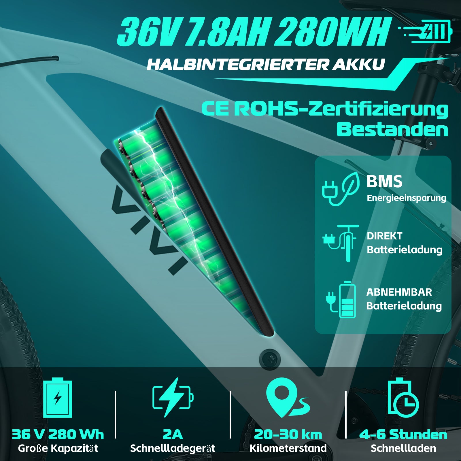 Vivi Electric Bike Commuter Hardtail Electric Mountain Bike